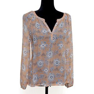 Lucky Brand Peachy Sheer SILK Boho Peasant Blouse Ladies -S
